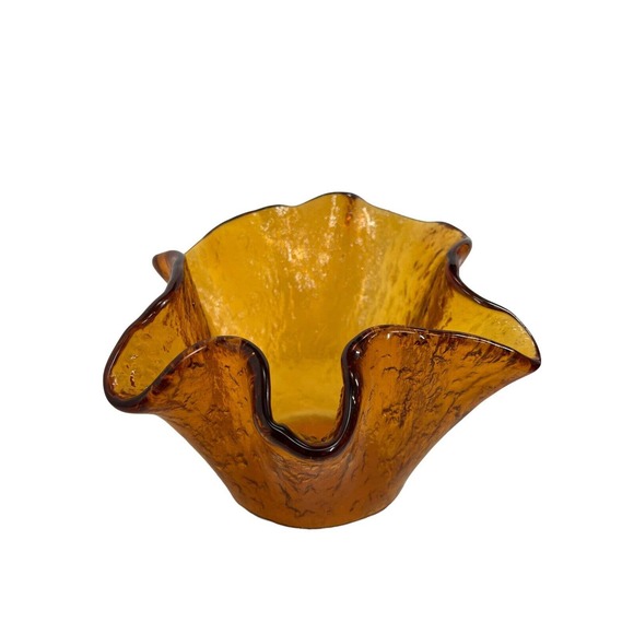 Murero Vintage MCM Art Glass Amber Freeform Dish Bowl - Picture 2 of 12